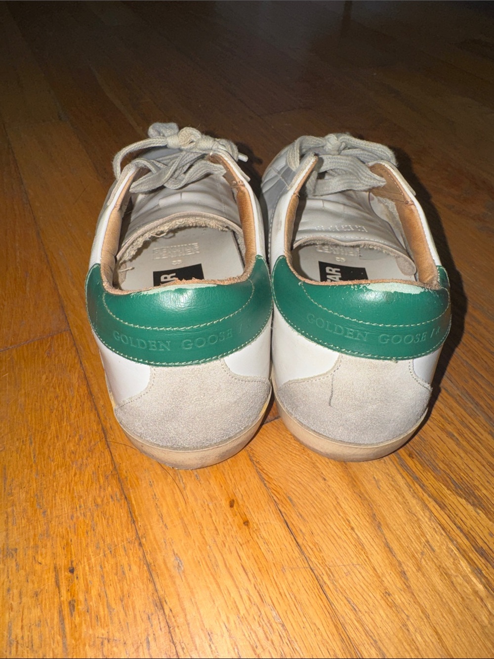 Golden Goose White Leather Sneakers with Gray Star and Green Heel - Picture 2 of 2